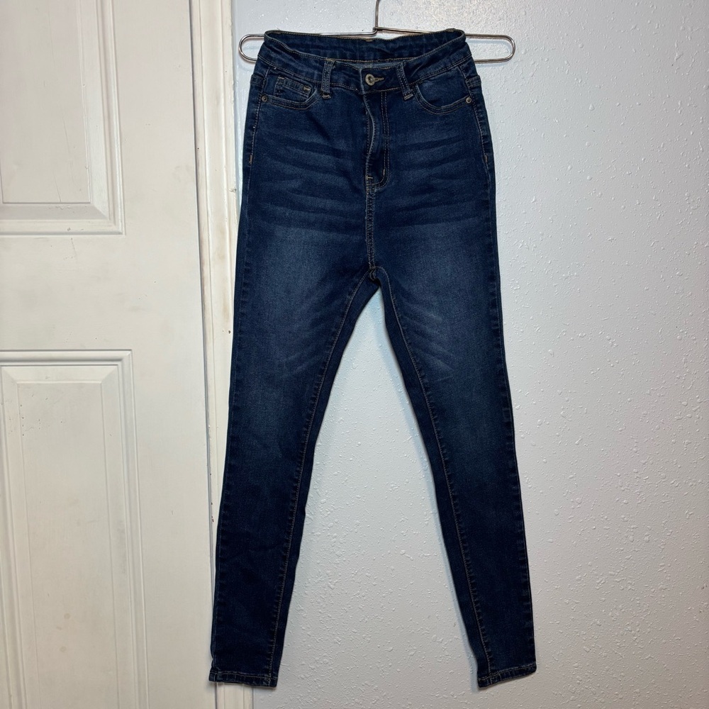 SHEIN Dark Blue High-Rise Skinny Jeans
